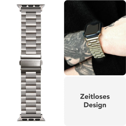 NALIA Mova Edelstahl Armband kompatibel mit Apple Watch Armband iWatch Series SE/10/9/8/7/6/5/4/3/2/1, 38/40/41/42mm, Metall Ersatzarmband mit Doppelfaltschließe, Rostfrei
