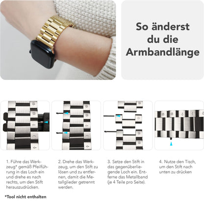 NALIA Mova Edelstahl Armband kompatibel mit Apple Watch Armband iWatch Series SE/10/9/8/7/6/5/4/3/2/1, 38/40/41/42mm, Metall Ersatzarmband mit Doppelfaltschließe, Rostfrei