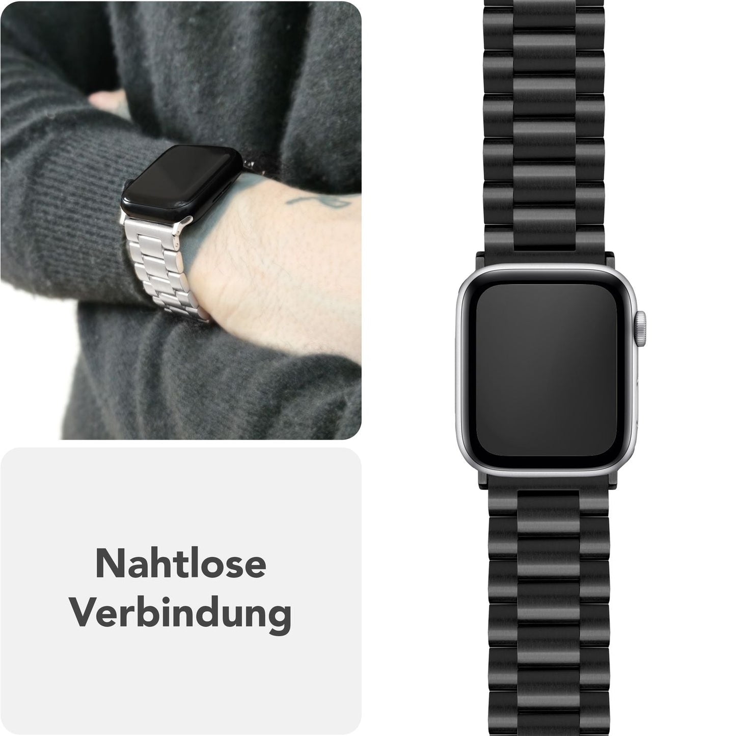 NALIA Mova Edelstahl Armband kompatibel mit Apple Watch Armband iWatch Series SE/10/9/8/7/6/5/4/3/2/1, 38/40/41/42mm, Metall Ersatzarmband mit Doppelfaltschließe, Rostfrei