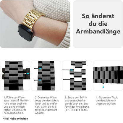 NALIA Mova Edelstahl Armband kompatibel mit Apple Watch Armband iWatch Series SE/10/9/8/7/6/5/4/3/2/1, 38/40/41/42mm, Metall Ersatzarmband mit Doppelfaltschließe, Rostfrei