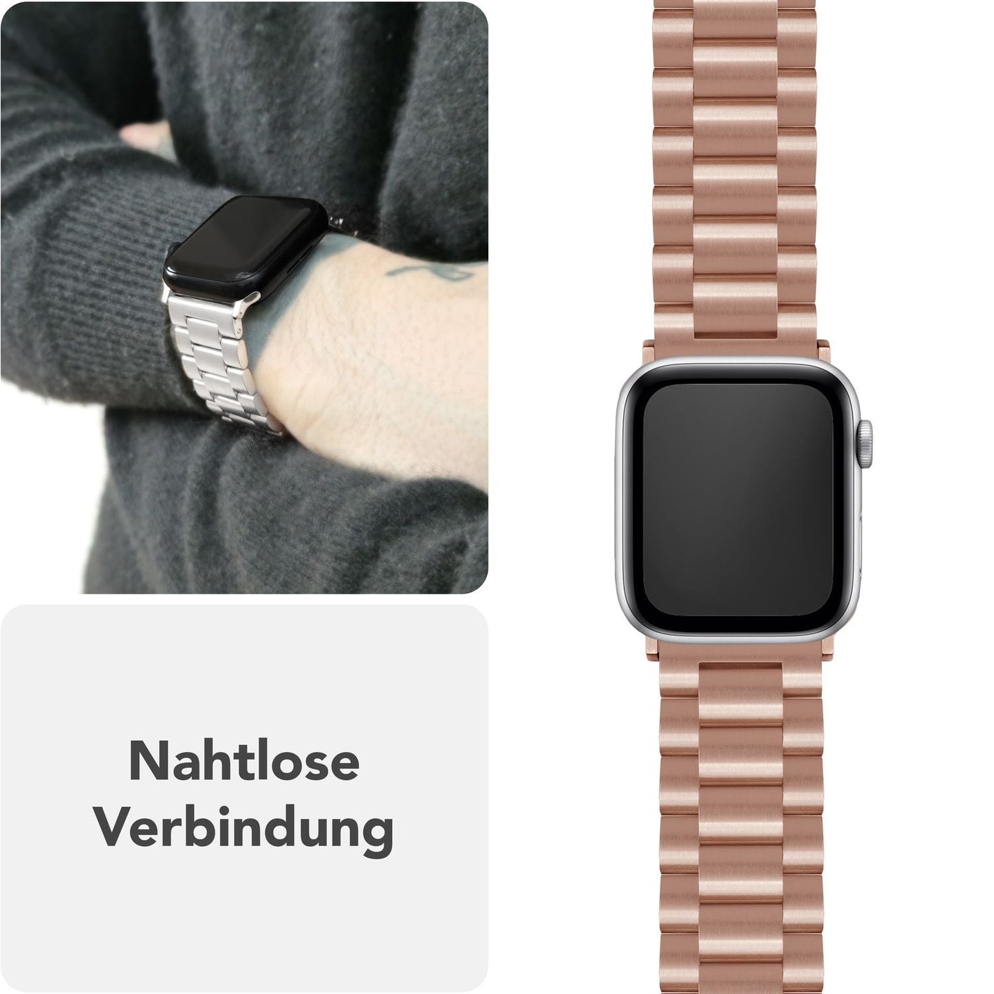 NALIA Mova Edelstahl Armband kompatibel mit Apple Watch Armband iWatch Series SE/10/9/8/7/6/5/4/3/2/1, 38/40/41/42mm, Metall Ersatzarmband mit Doppelfaltschließe, Rostfrei