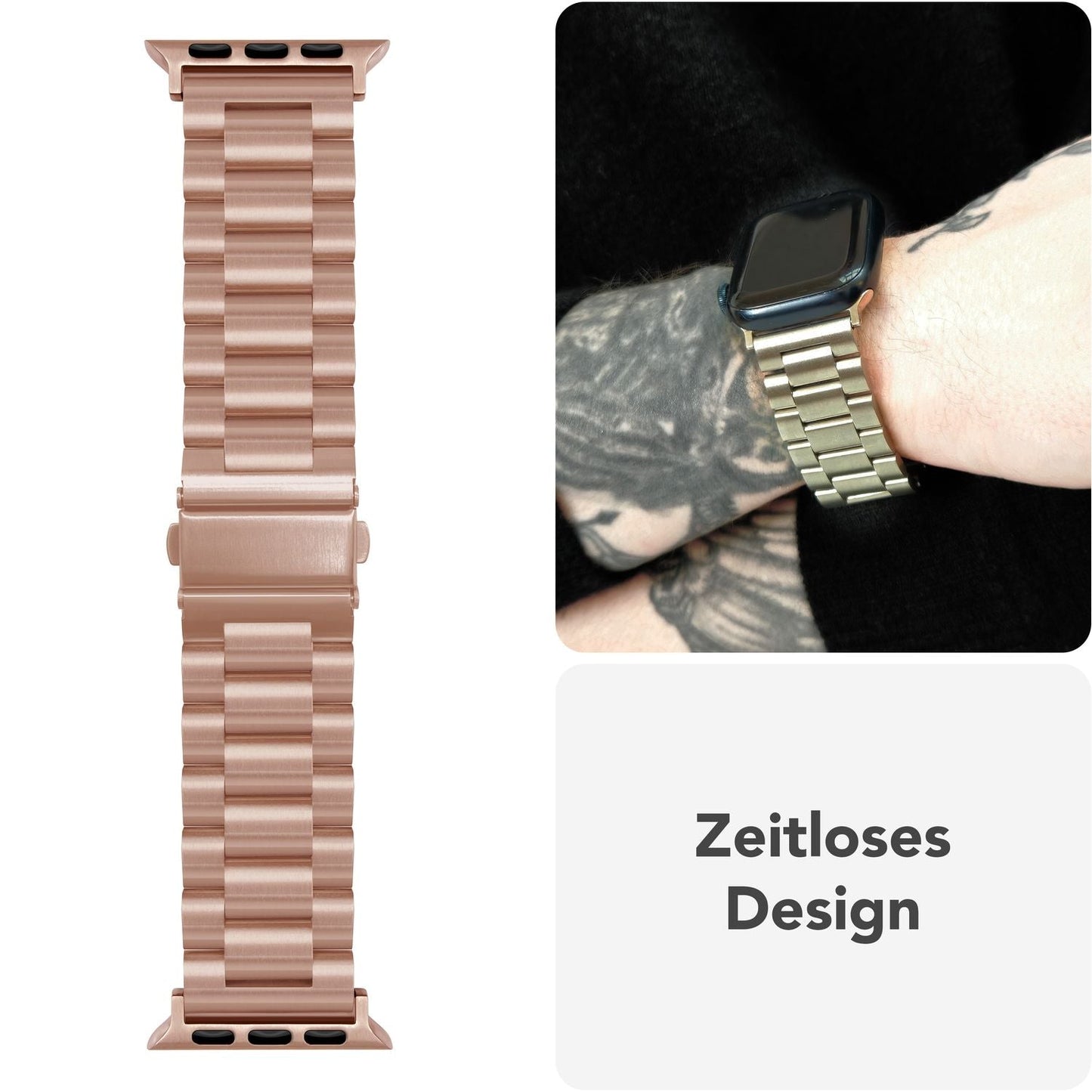 NALIA Mova Edelstahl Armband kompatibel mit Apple Watch Armband iWatch Series SE/10/9/8/7/6/5/4/3/2/1, 38/40/41/42mm, Metall Ersatzarmband mit Doppelfaltschließe, Rostfrei
