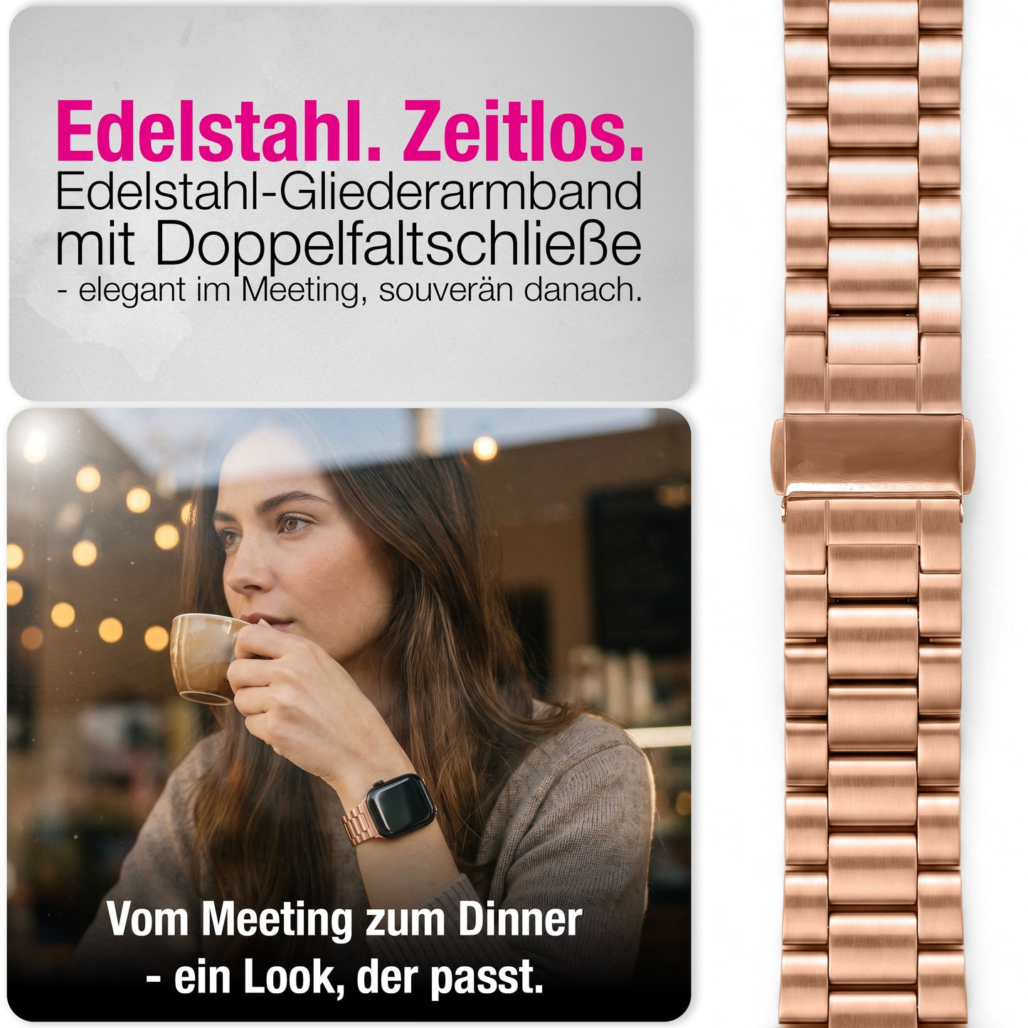 NALIA Mova Edelstahl Armband kompatibel mit Apple Watch Armband iWatch Series SE/10/9/8/7/6/5/4/3/2/1, 38/40/41/42mm, Metall Ersatzarmband mit Doppelfaltschließe, Rostfrei
