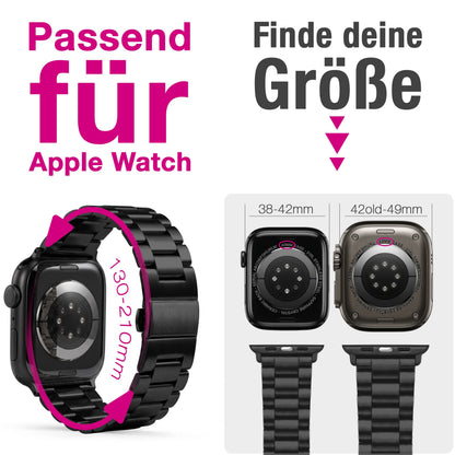 NALIA Mova Edelstahl Armband kompatibel mit Apple Watch Armband iWatch Series SE/10/9/8/7/6/5/4/3/2/1, 38/40/41/42mm, Metall Ersatzarmband mit Doppelfaltschließe, Rostfrei