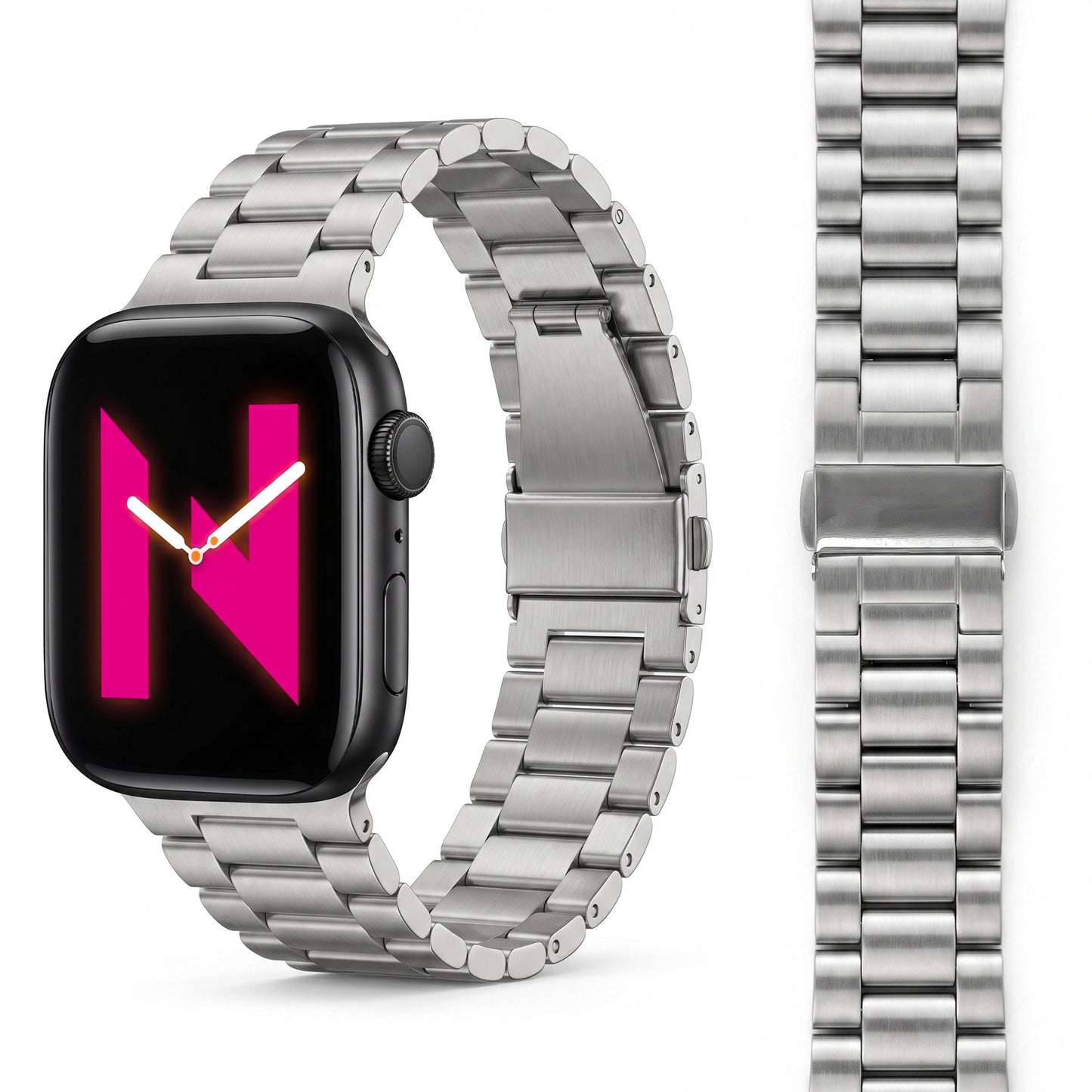 NALIA Mova Edelstahl Armband kompatibel mit Apple Watch Armband iWatch Series SE/10/9/8/7/6/5/4/3/2/1, 38/40/41/42mm, Metall Ersatzarmband mit Doppelfaltschließe, Rostfrei