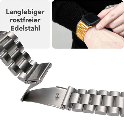 NALIA Mova Edelstahl Armband kompatibel mit Apple Watch Armband Series Ultra/SE 10/9/8/7/6/5/4/3/2/1, 42/44/45/46/49mm, Metall Ersatzarmband mit Doppelfaltschließe, Rostfrei