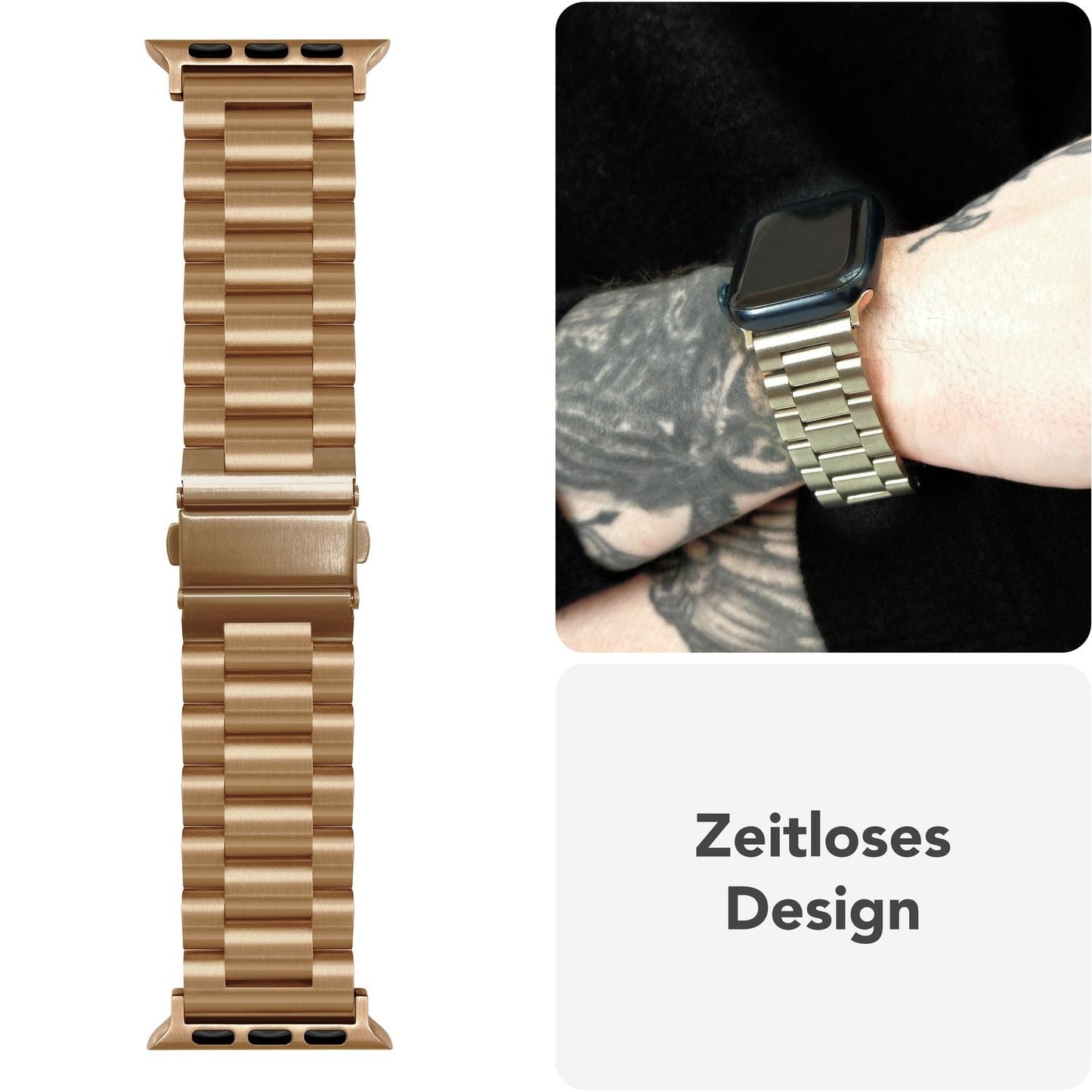 NALIA Mova Edelstahl Armband kompatibel mit Apple Watch Armband Series Ultra/SE 10/9/8/7/6/5/4/3/2/1, 42/44/45/46/49mm, Metall Ersatzarmband mit Doppelfaltschließe, Rostfrei