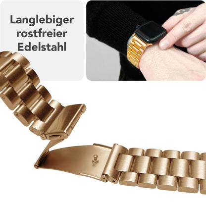 NALIA Mova Edelstahl Armband kompatibel mit Apple Watch Armband Series Ultra/SE 10/9/8/7/6/5/4/3/2/1, 42/44/45/46/49mm, Metall Ersatzarmband mit Doppelfaltschließe, Rostfrei