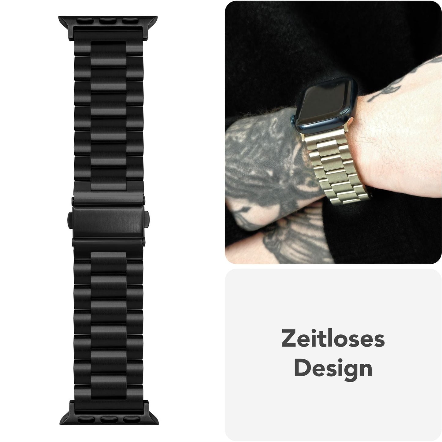 NALIA Mova Edelstahl Armband kompatibel mit Apple Watch Armband Series Ultra/SE 10/9/8/7/6/5/4/3/2/1, 42/44/45/46/49mm, Metall Ersatzarmband mit Doppelfaltschließe, Rostfrei