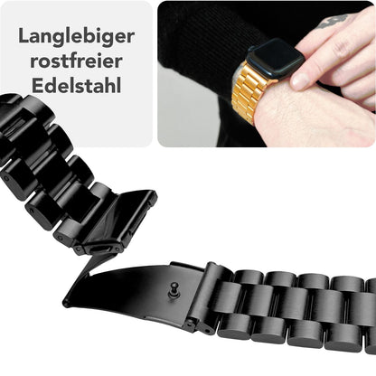 NALIA Mova Edelstahl Armband kompatibel mit Apple Watch Armband Series Ultra/SE 10/9/8/7/6/5/4/3/2/1, 42/44/45/46/49mm, Metall Ersatzarmband mit Doppelfaltschließe, Rostfrei