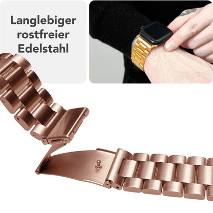 NALIA Mova Edelstahl Armband kompatibel mit Apple Watch Armband Series Ultra/SE 10/9/8/7/6/5/4/3/2/1, 42/44/45/46/49mm, Metall Ersatzarmband mit Doppelfaltschließe, Rostfrei