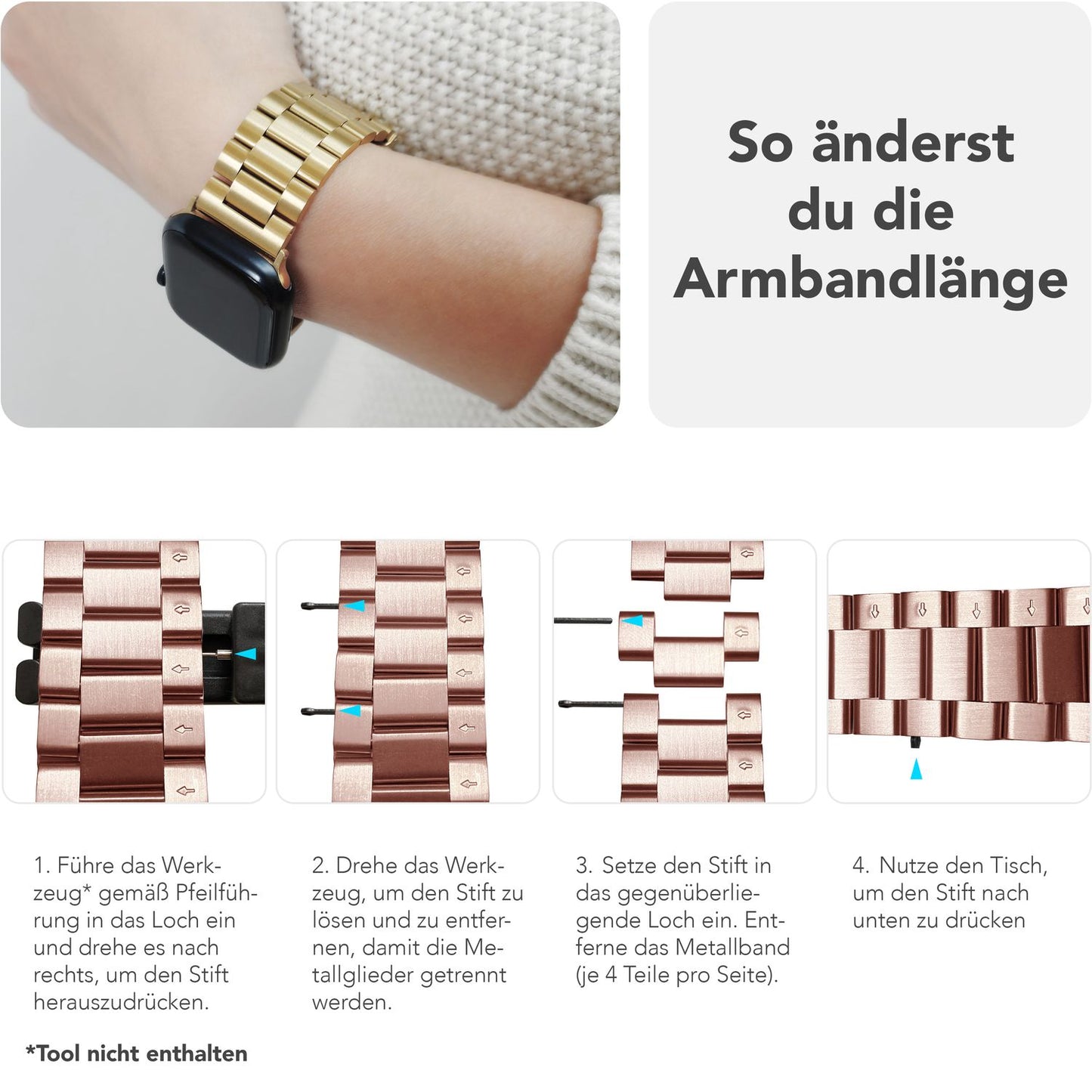 NALIA Mova Edelstahl Armband kompatibel mit Apple Watch Armband Series Ultra/SE 10/9/8/7/6/5/4/3/2/1, 42/44/45/46/49mm, Metall Ersatzarmband mit Doppelfaltschließe, Rostfrei