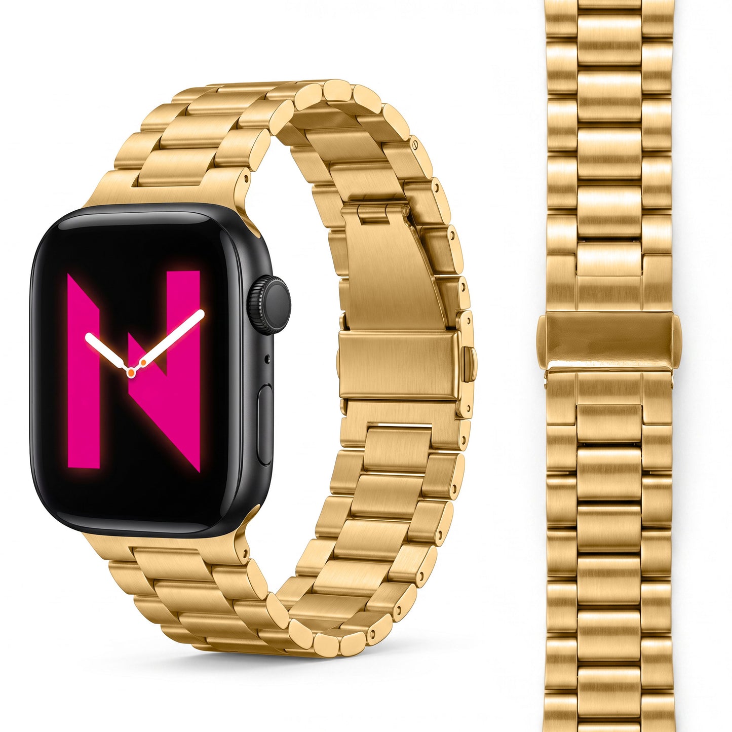 NALIA Mova Edelstahl Armband kompatibel mit Apple Watch Armband Series Ultra/SE 10/9/8/7/6/5/4/3/2/1, 42/44/45/46/49mm, Metall Ersatzarmband mit Doppelfaltschließe, Rostfrei
