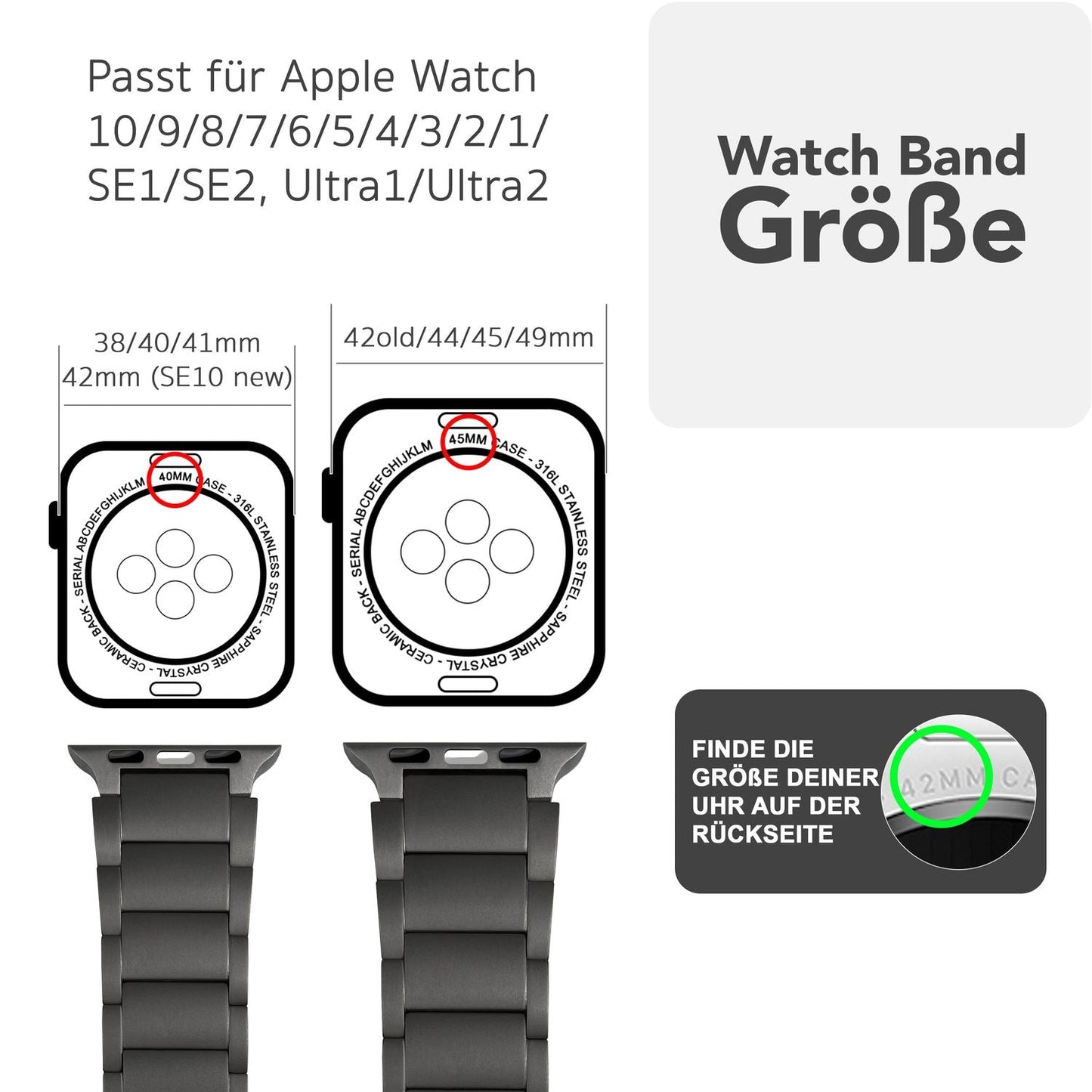 NALIA Argon Titan Armband kompatibel mit Apple Watch Armband iWatch Series SE/10/9/8/7/6/5/4/3/2/1, 38/40/41/42mm, Metall Ersatzarmband mit Faltschließe, Matt, Leicht, Rostfrei