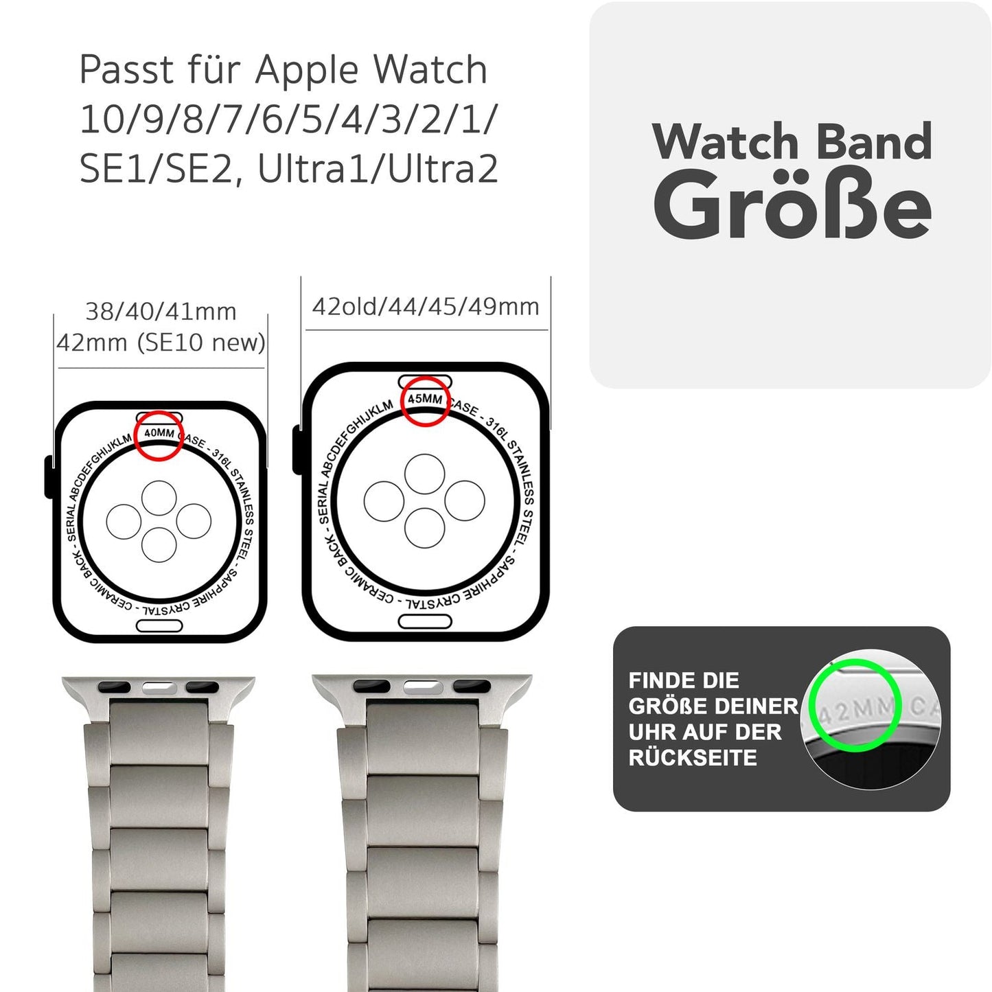 NALIA Argon Titan Armband kompatibel mit Apple Watch Armband iWatch Series SE/10/9/8/7/6/5/4/3/2/1, 38/40/41/42mm, Metall Ersatzarmband mit Faltschließe, Matt, Leicht, Rostfrei