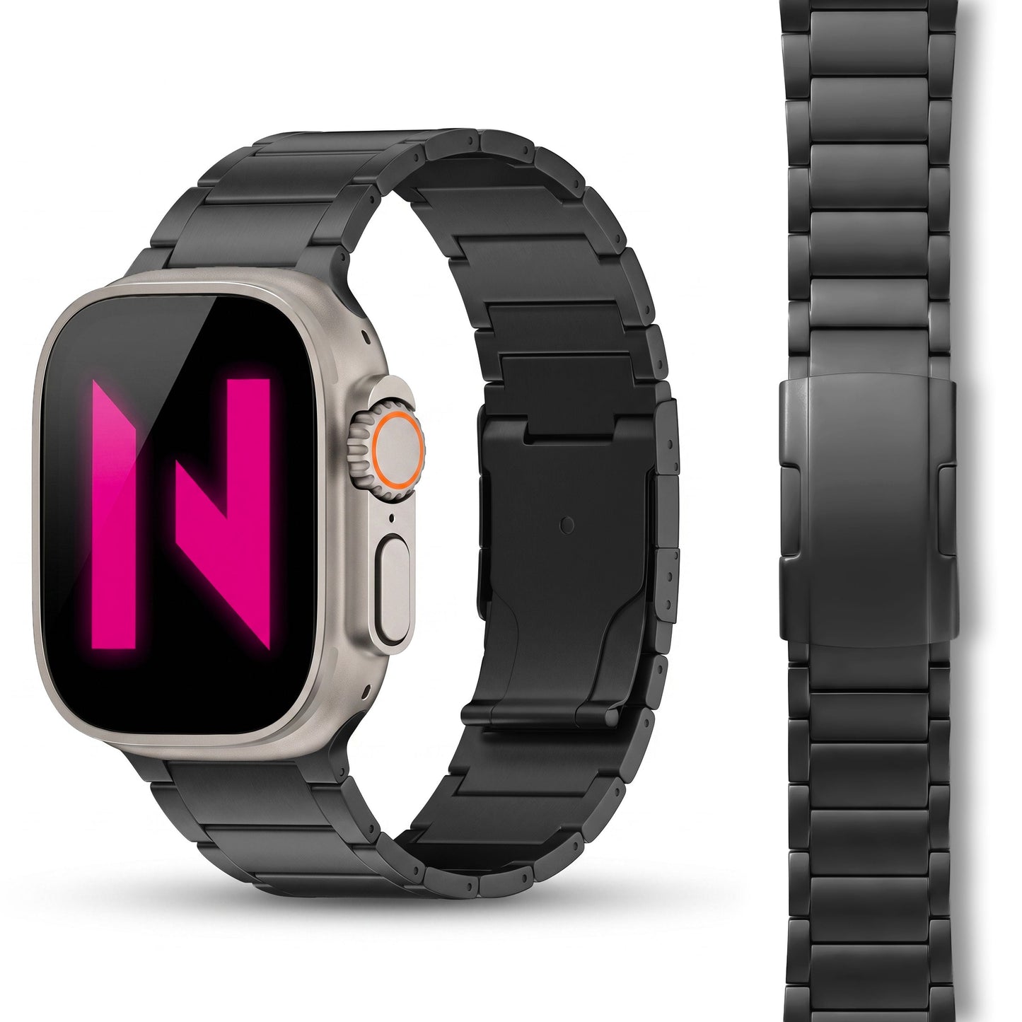 NALIA Argon Titan Armband kompatibel mit Apple iWatch Ultra/SE Series 10 9 8 7 6 5 4 3 2 1 42/44/45/46/49mm, Metall Ersatzarmband mit Doppelfaltschließe, Metallarmband Rostfrei