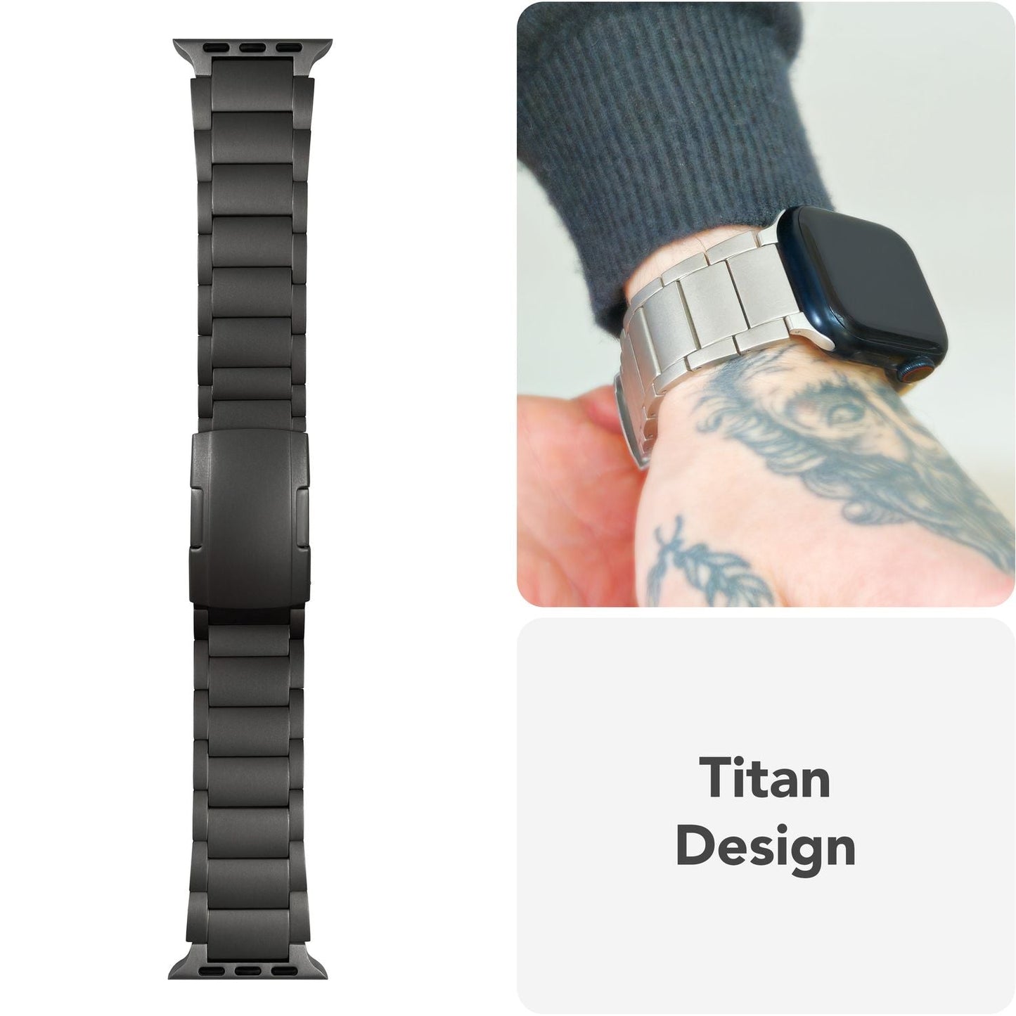 NALIA Argon Titan Armband kompatibel mit Apple iWatch Ultra/SE Series 10 9 8 7 6 5 4 3 2 1 42/44/45/46/49mm, Metall Ersatzarmband mit Doppelfaltschließe, Metallarmband Rostfrei