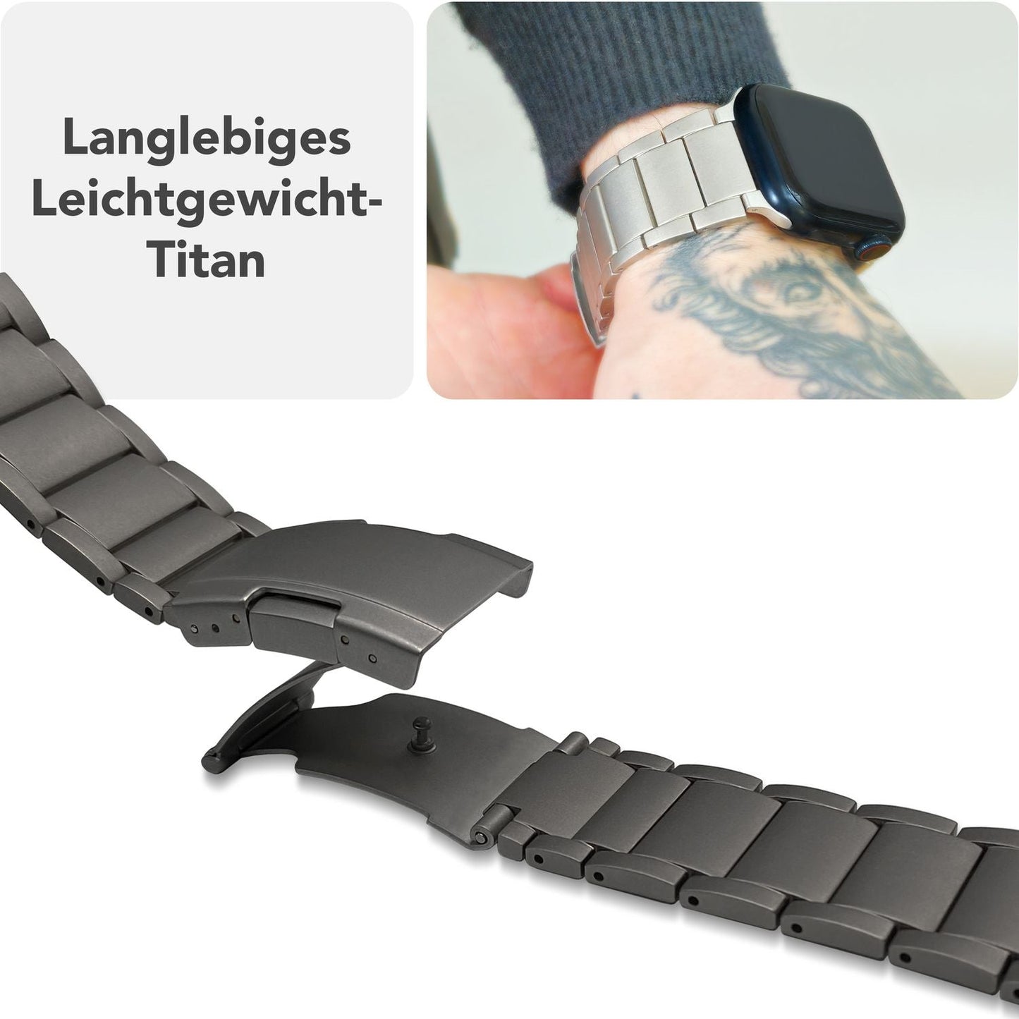 NALIA Argon Titan Armband kompatibel mit Apple iWatch Ultra/SE Series 10 9 8 7 6 5 4 3 2 1 42/44/45/46/49mm, Metall Ersatzarmband mit Doppelfaltschließe, Metallarmband Rostfrei
