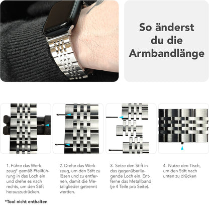 NALIA Trivo Edelstahl Armband kompatibel mit Apple Watch Armband SE Series 10 9 8 7 6 5 4 3 2 1 38/40/41/42mm, Metall Ersatzarmband mit Schmetterlingsschließe, Rostfrei