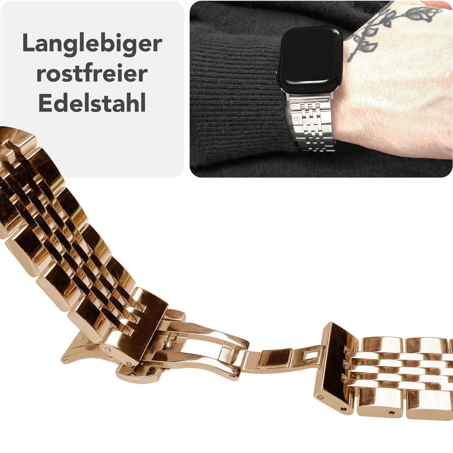 NALIA Trivo Edelstahl Armband kompatibel mit Apple Watch Armband SE Series 10 9 8 7 6 5 4 3 2 1 38/40/41/42mm, Metall Ersatzarmband mit Schmetterlingsschließe, Rostfrei