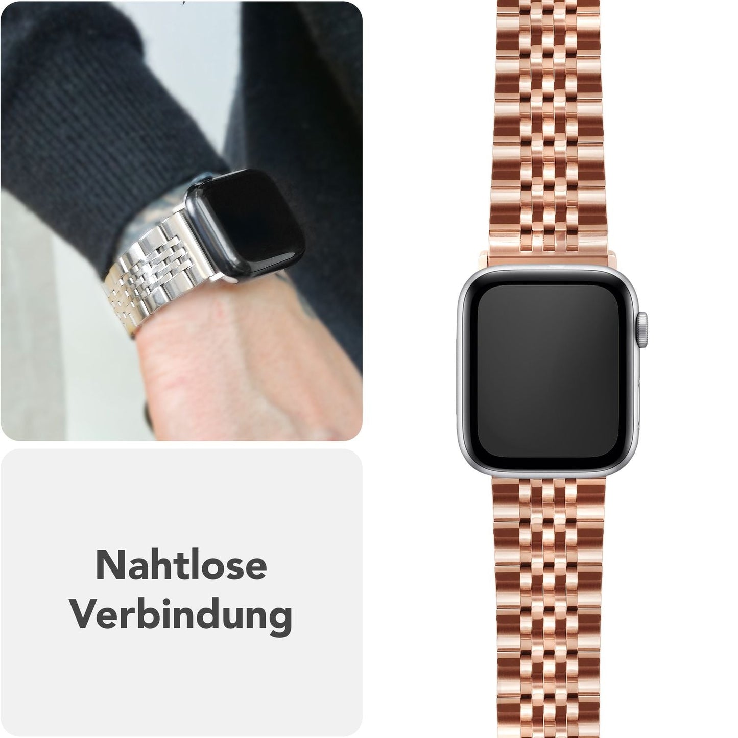 NALIA Trivo Edelstahl Armband kompatibel mit Apple Watch Armband SE Series 10 9 8 7 6 5 4 3 2 1 38/40/41/42mm, Metall Ersatzarmband mit Schmetterlingsschließe, Rostfrei