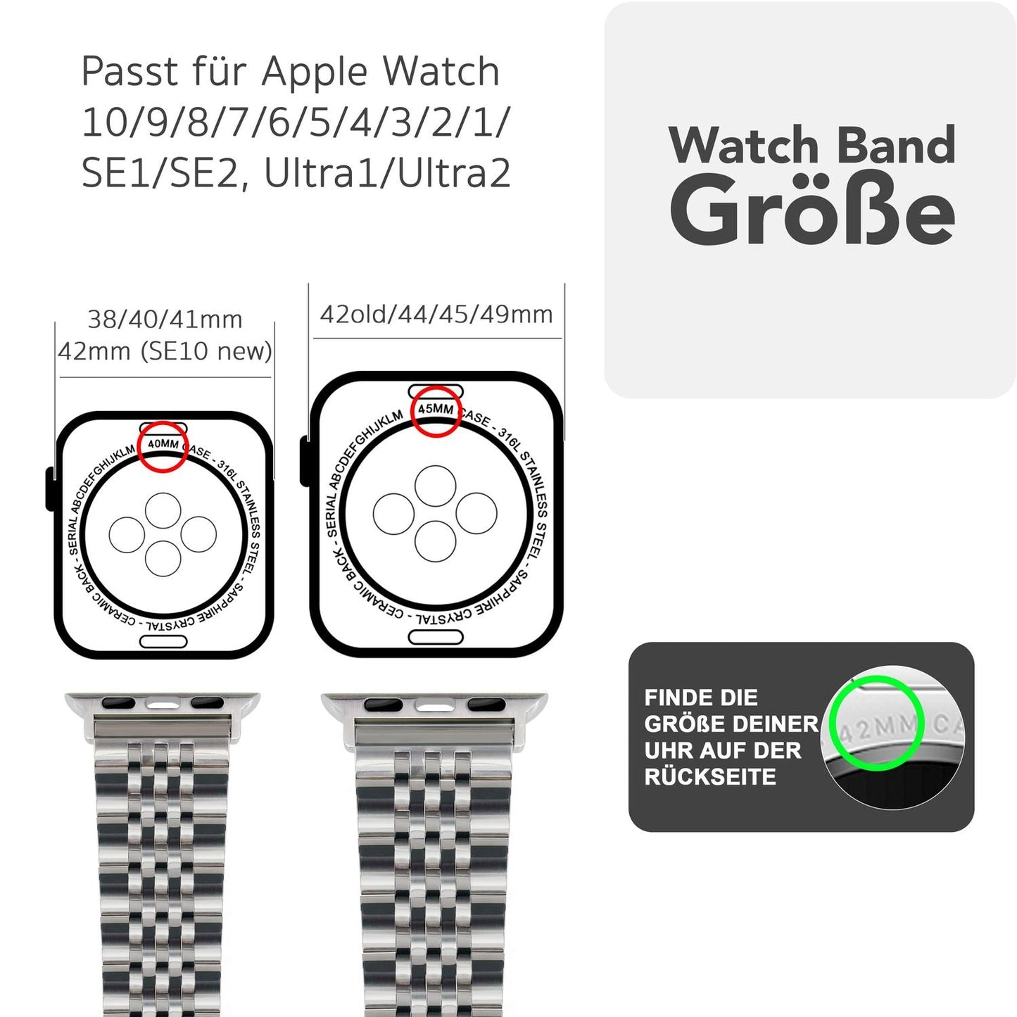 NALIA Trivo Edelstahl Armband kompatibel mit Apple Watch Armband Ultra/SE Series 10 9 8 7 6 5 4 3 2 1, 42/44/45/46/49mm, Ersatzarmband mit Schmetterlingsschließe, Rostfrei