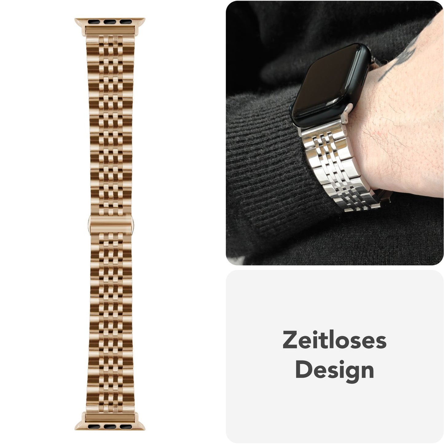 NALIA Trivo Edelstahl Armband kompatibel mit Apple Watch Armband Ultra/SE Series 10 9 8 7 6 5 4 3 2 1, 42/44/45/46/49mm, Ersatzarmband mit Schmetterlingsschließe, Rostfrei