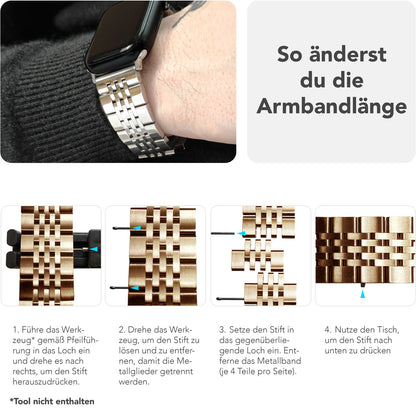 NALIA Trivo Edelstahl Armband kompatibel mit Apple Watch Armband Ultra/SE Series 10 9 8 7 6 5 4 3 2 1, 42/44/45/46/49mm, Ersatzarmband mit Schmetterlingsschließe, Rostfrei