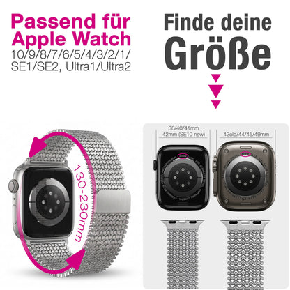 NALIA Alvia Edelstahl Armband kompatibel mit Apple Watch Armband SE/iWatch Series 10 9 8 7 6 5 4 3 2 1, 38/40/41/42mm, Magnetisches Mesh Loop-Armband, Metall Band Atmungsaktiv