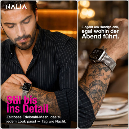 NALIA Alvia Edelstahl Armband kompatibel mit Apple Watch Armband SE/iWatch Series 10 9 8 7 6 5 4 3 2 1, 38/40/41/42mm, Magnetisches Mesh Loop-Armband, Metall Band Atmungsaktiv