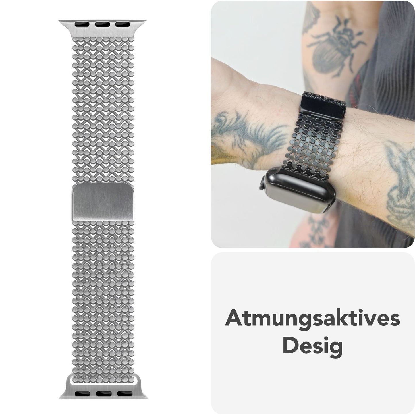 NALIA Alvia Edelstahl Armband kompatibel mit Apple Watch Armband SE/iWatch Series 10 9 8 7 6 5 4 3 2 1, 38/40/41/42mm, Magnetisches Mesh Loop-Armband, Metall Band Atmungsaktiv