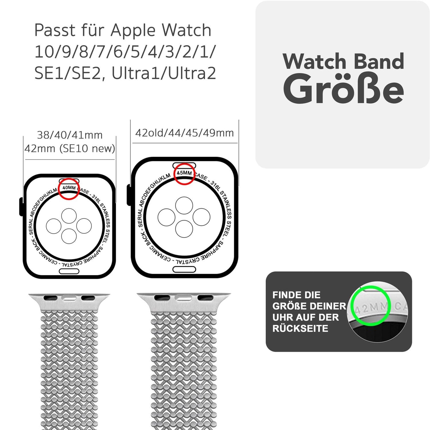 NALIA Alvia Edelstahl Armband kompatibel mit Apple Watch Armband Ultra/SE Series 10 9 8 7 6 5 4 3 2 1, 42/44/45/46/49mm, Magnetisches Metall Mesh Loop-Armband, Atmungsaktiv
