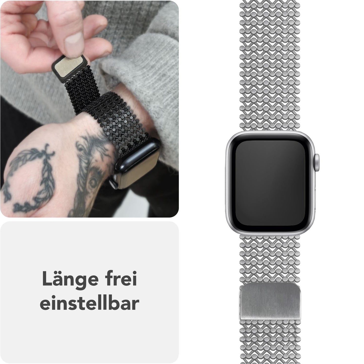 NALIA Alvia Edelstahl Armband kompatibel mit Apple Watch Armband Ultra/SE Series 10 9 8 7 6 5 4 3 2 1, 42/44/45/46/49mm, Magnetisches Metall Mesh Loop-Armband, Atmungsaktiv