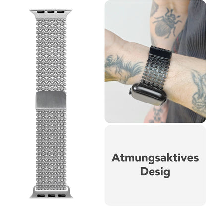 NALIA Alvia Edelstahl Armband kompatibel mit Apple Watch Armband Ultra/SE Series 10 9 8 7 6 5 4 3 2 1, 42/44/45/46/49mm, Magnetisches Metall Mesh Loop-Armband, Atmungsaktiv