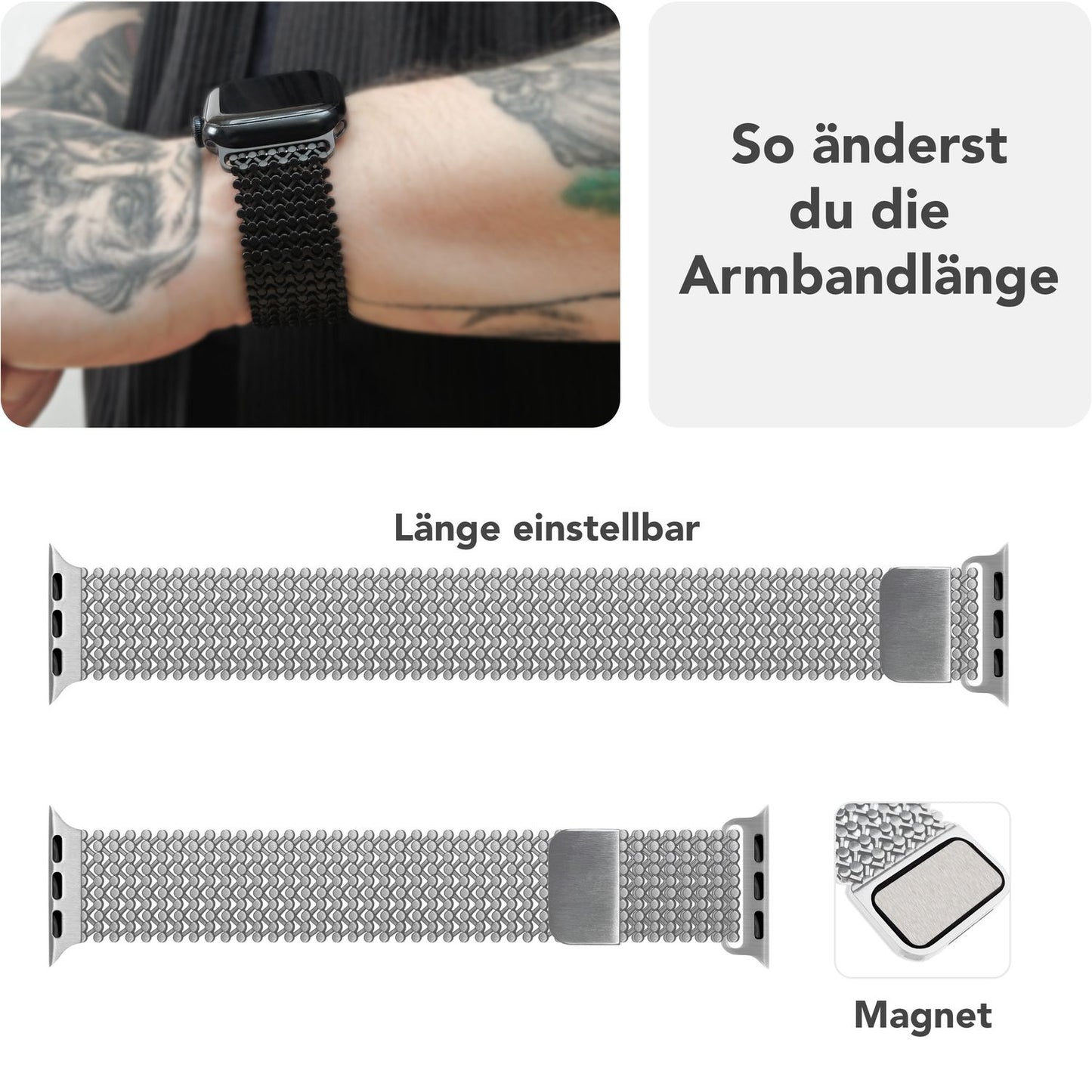 NALIA Alvia Edelstahl Armband kompatibel mit Apple Watch Armband Ultra/SE Series 10 9 8 7 6 5 4 3 2 1, 42/44/45/46/49mm, Magnetisches Metall Mesh Loop-Armband, Atmungsaktiv