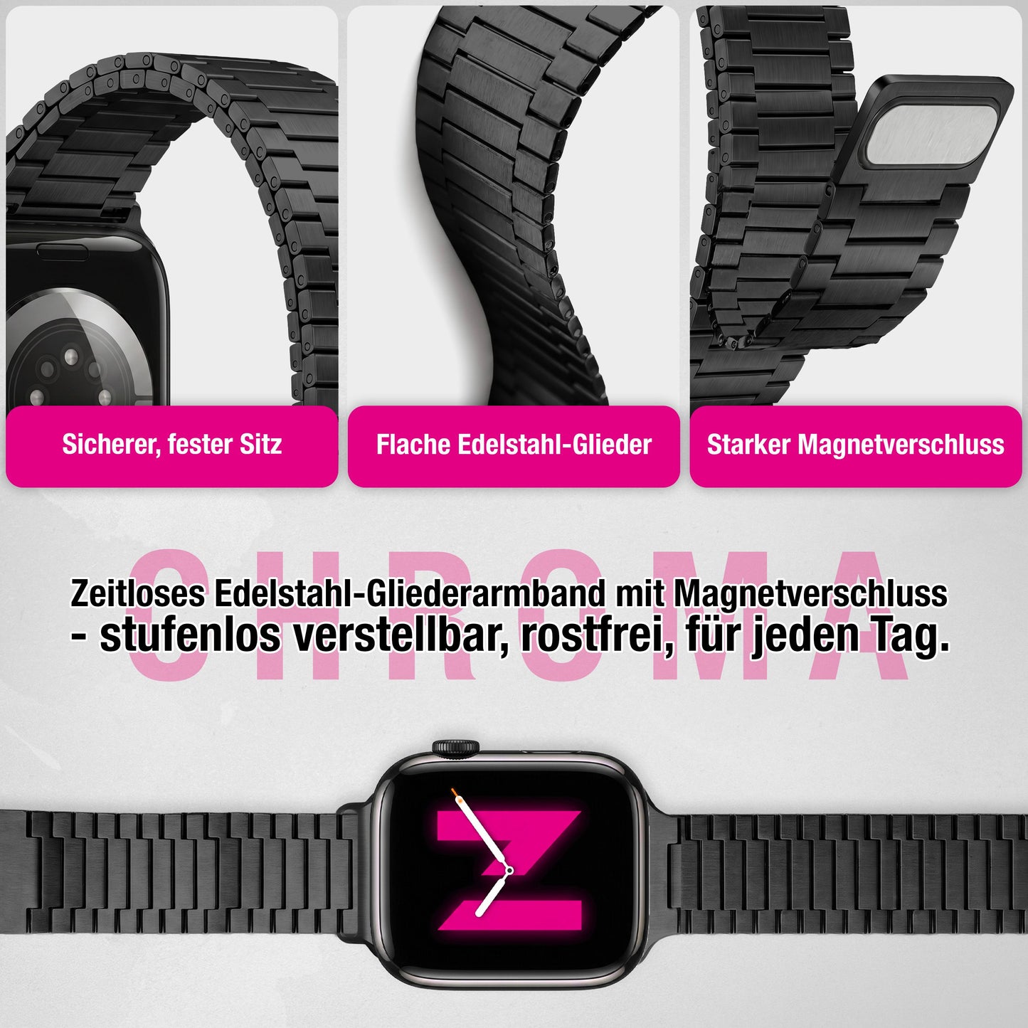 NALIA Chronos Edelstahl Armband kompatibel mit Apple Watch Armband SE iWatch Series 10 9 8 7 6 5 4 3 2 1 38/40/41/42mm, Magnetisches Loop-Armband aus Metall mit Schnellverschluss