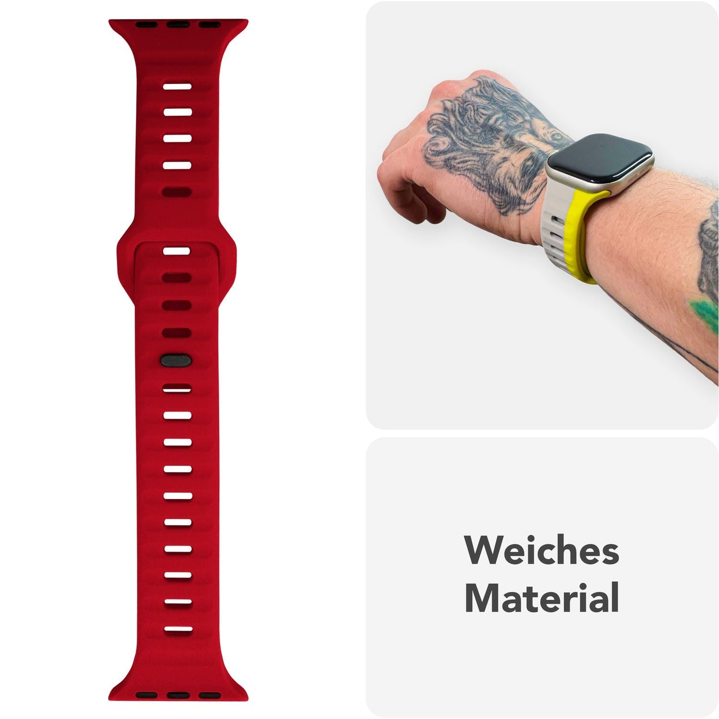 NALIA Motion Silikon Armband kompatibel mit Apple Watch Armband iWatch Series SE/10/9/8/7/6/5/4/3/2/1, 38/40/41/42mm, Ersatzarmband Soft Sportarmband mit Steck-Pin Verschluss