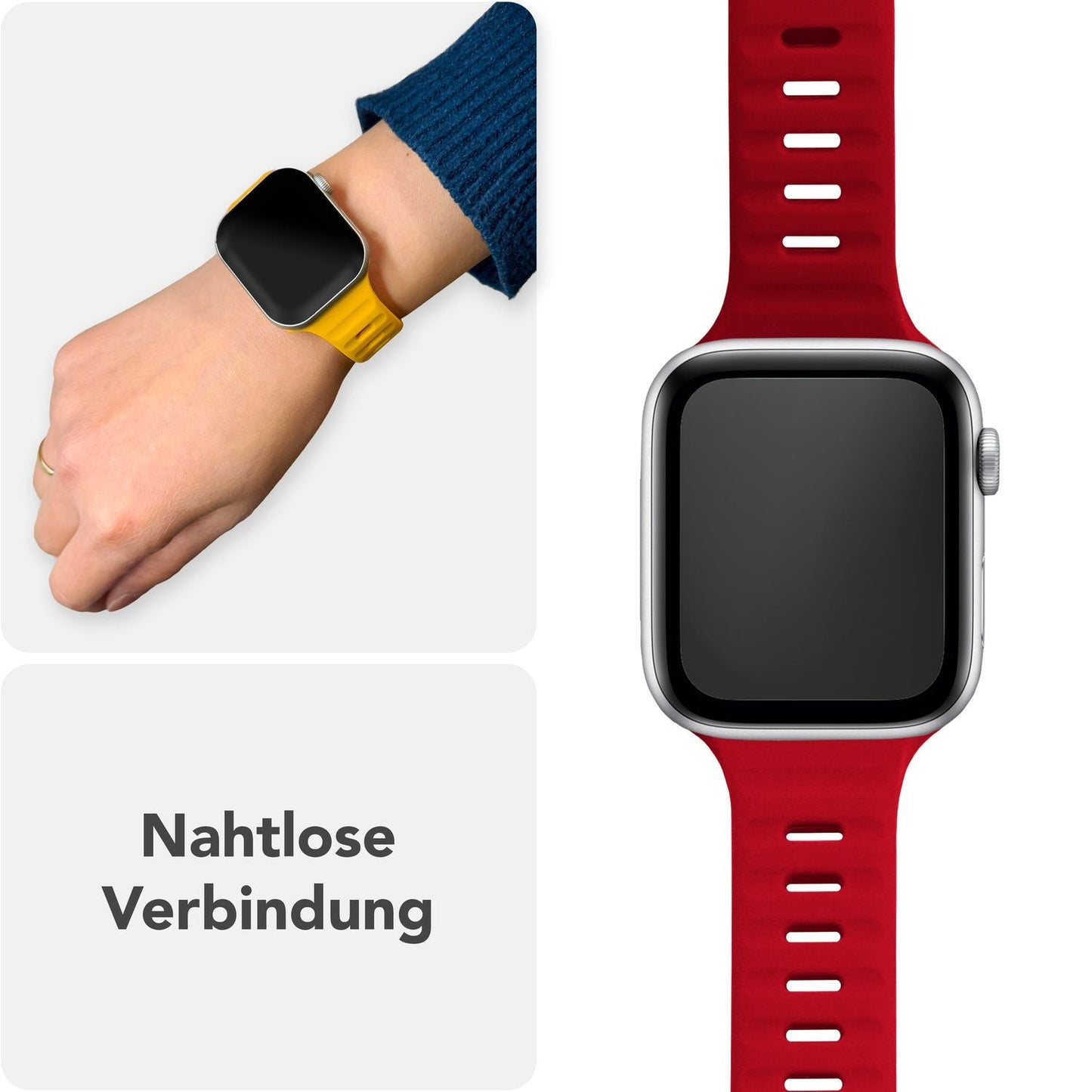 NALIA Motion Silikon Armband kompatibel mit Apple Watch Armband iWatch Series Ultra/SE 10 9 8 7 6 5 4 3 2 1, 42/44/45/46/49mm, Ersatzarmband Sportarmband Steck-Pin Verschluss
