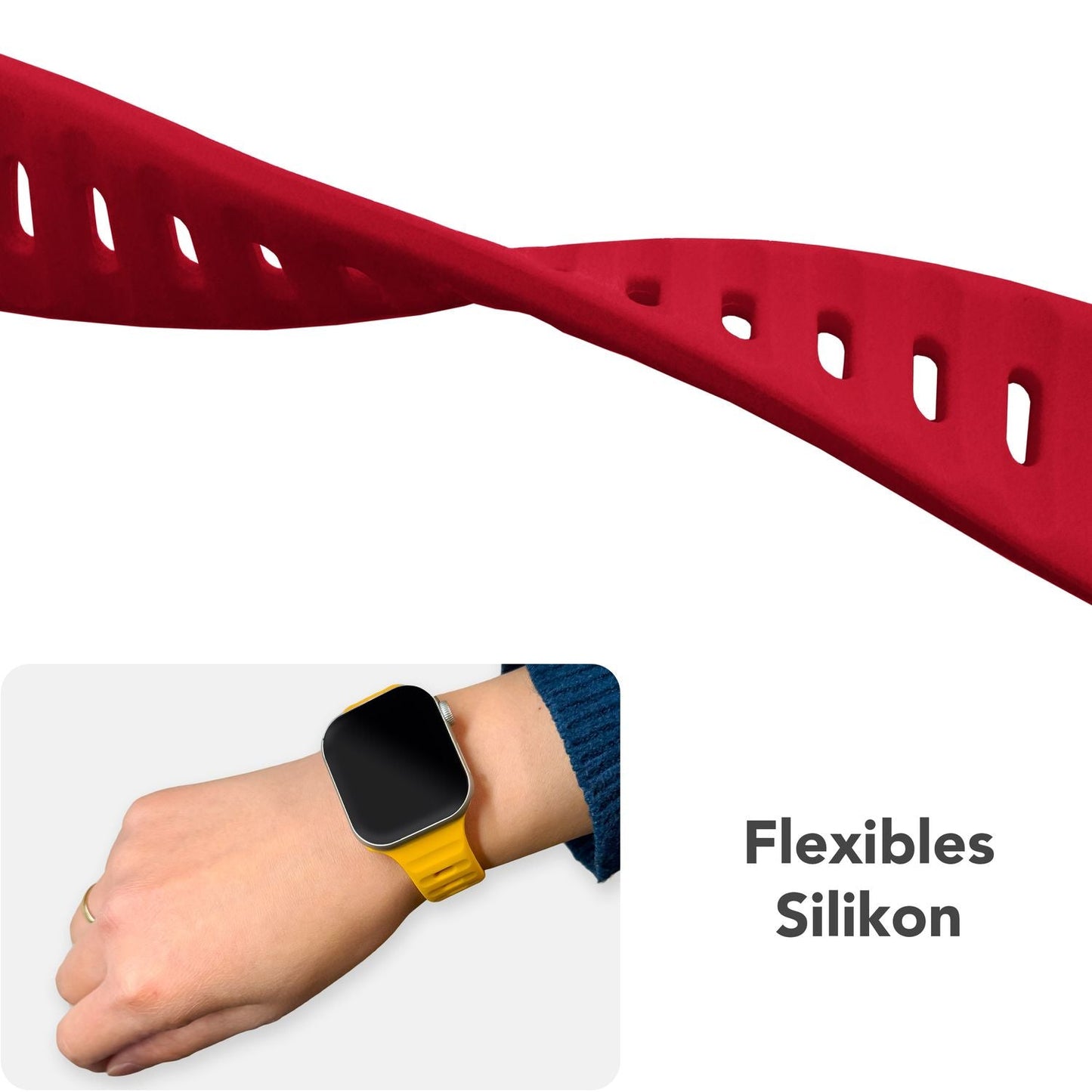 NALIA Motion Silikon Armband kompatibel mit Apple Watch Armband iWatch Series Ultra/SE 10 9 8 7 6 5 4 3 2 1, 42/44/45/46/49mm, Ersatzarmband Sportarmband Steck-Pin Verschluss