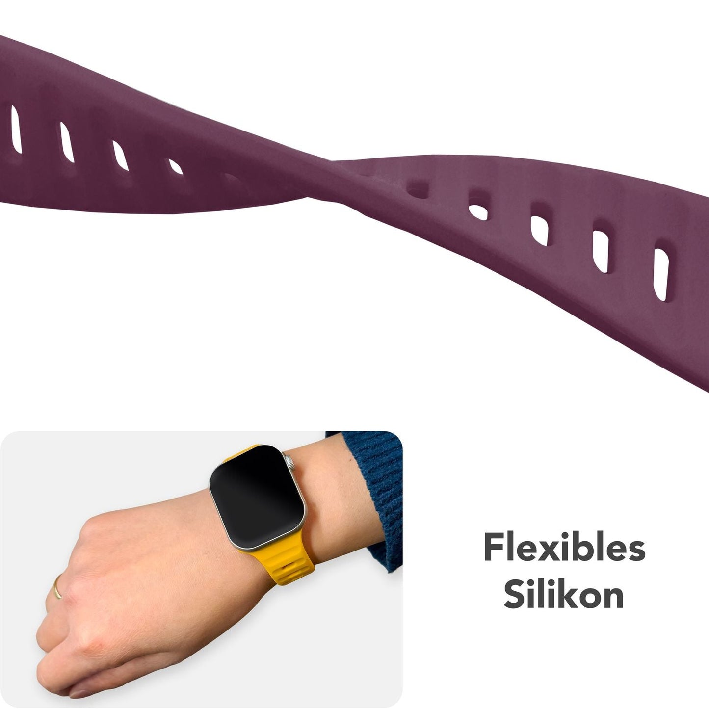 NALIA Motion Silikon Armband kompatibel mit Apple Watch Armband iWatch Series Ultra/SE 10 9 8 7 6 5 4 3 2 1, 42/44/45/46/49mm, Ersatzarmband Sportarmband Steck-Pin Verschluss