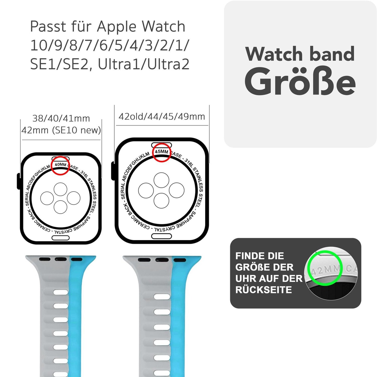 NALIA Motion Silikon Armband kompatibel mit Apple Watch Armband iWatch Series Ultra/SE 10 9 8 7 6 5 4 3 2 1, 42/44/45/46/49mm, Ersatzarmband Sportarmband Steck-Pin Verschluss