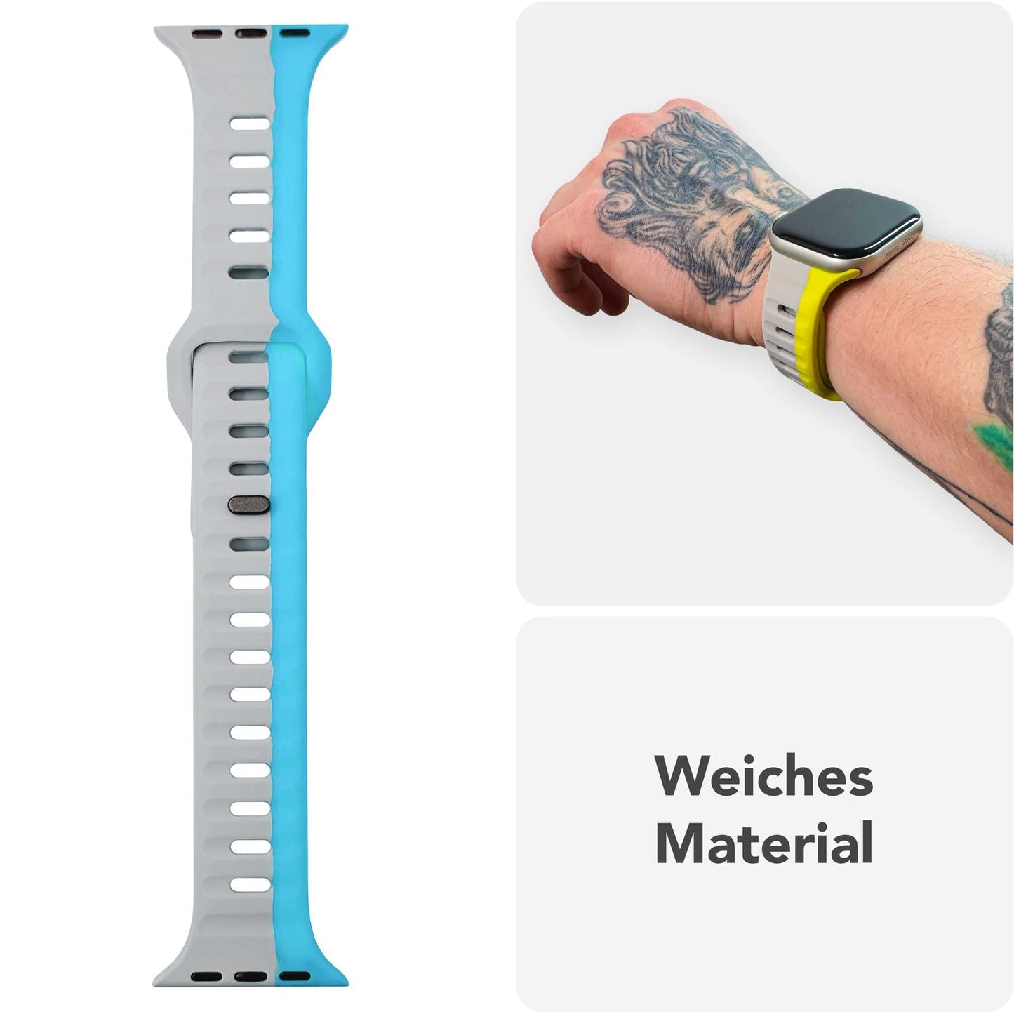 NALIA Motion Silikon Armband kompatibel mit Apple Watch Armband iWatch Series Ultra/SE 10 9 8 7 6 5 4 3 2 1, 42/44/45/46/49mm, Ersatzarmband Sportarmband Steck-Pin Verschluss