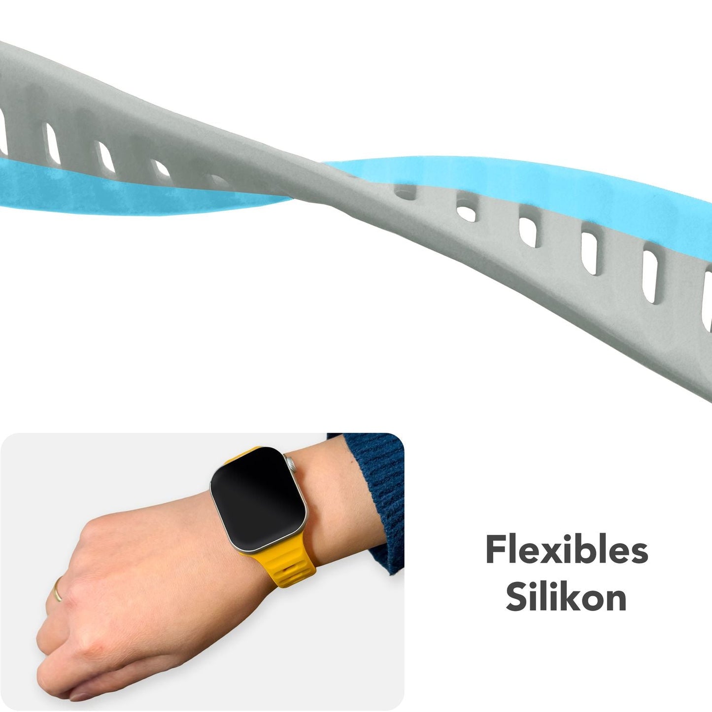 NALIA Motion Silikon Armband kompatibel mit Apple Watch Armband iWatch Series Ultra/SE 10 9 8 7 6 5 4 3 2 1, 42/44/45/46/49mm, Ersatzarmband Sportarmband Steck-Pin Verschluss