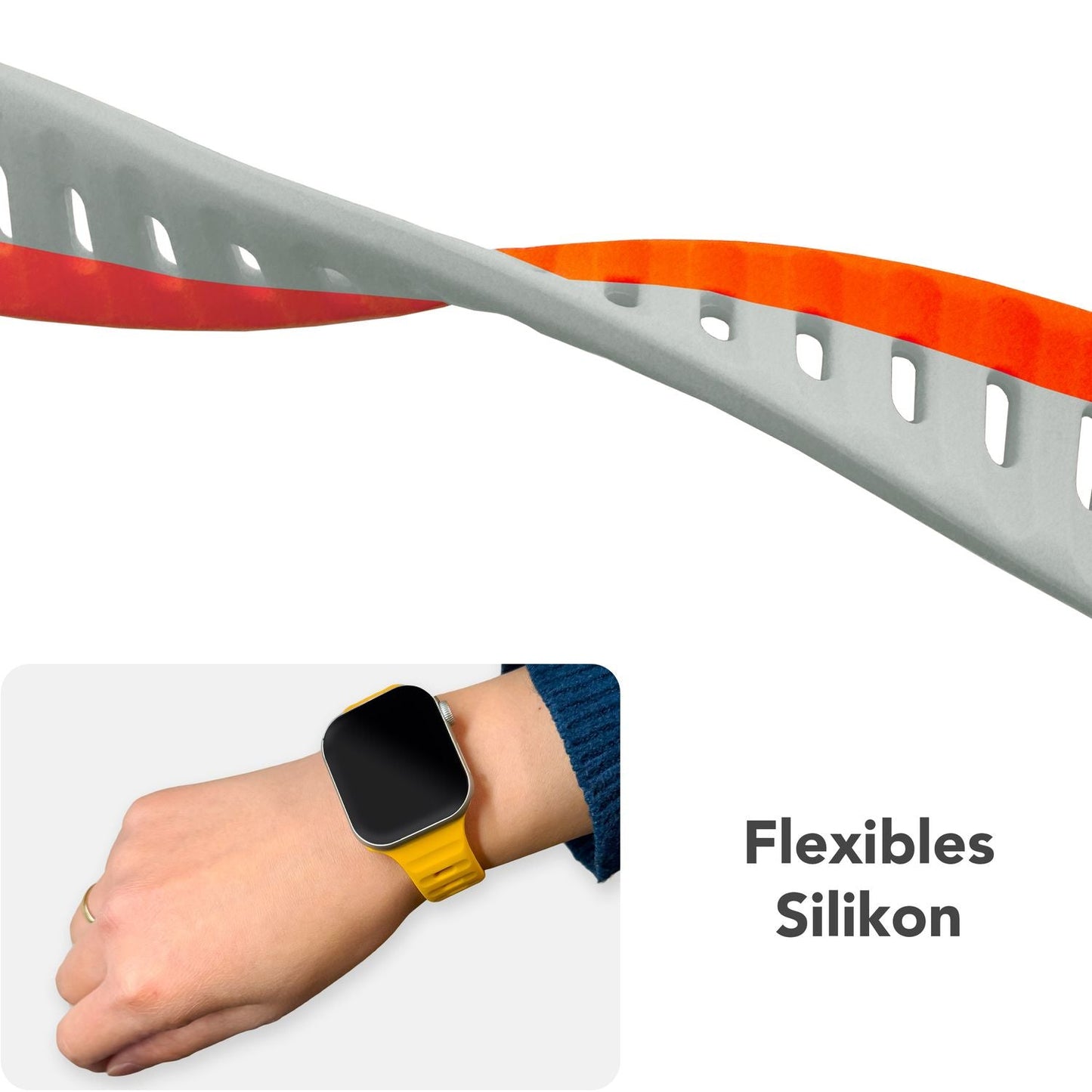NALIA Motion Silikon Armband kompatibel mit Apple Watch Armband iWatch Series Ultra/SE 10 9 8 7 6 5 4 3 2 1, 42/44/45/46/49mm, Ersatzarmband Sportarmband Steck-Pin Verschluss