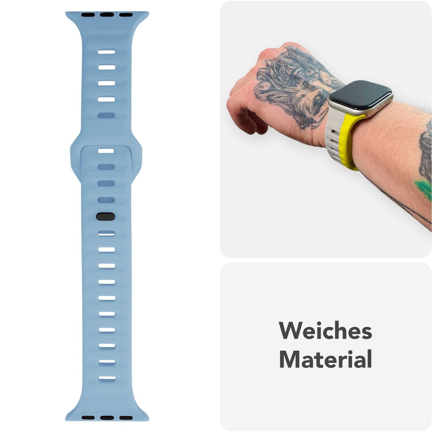 NALIA Motion Silikon Armband kompatibel mit Apple Watch Armband iWatch Series Ultra/SE 10 9 8 7 6 5 4 3 2 1, 42/44/45/46/49mm, Ersatzarmband Sportarmband Steck-Pin Verschluss