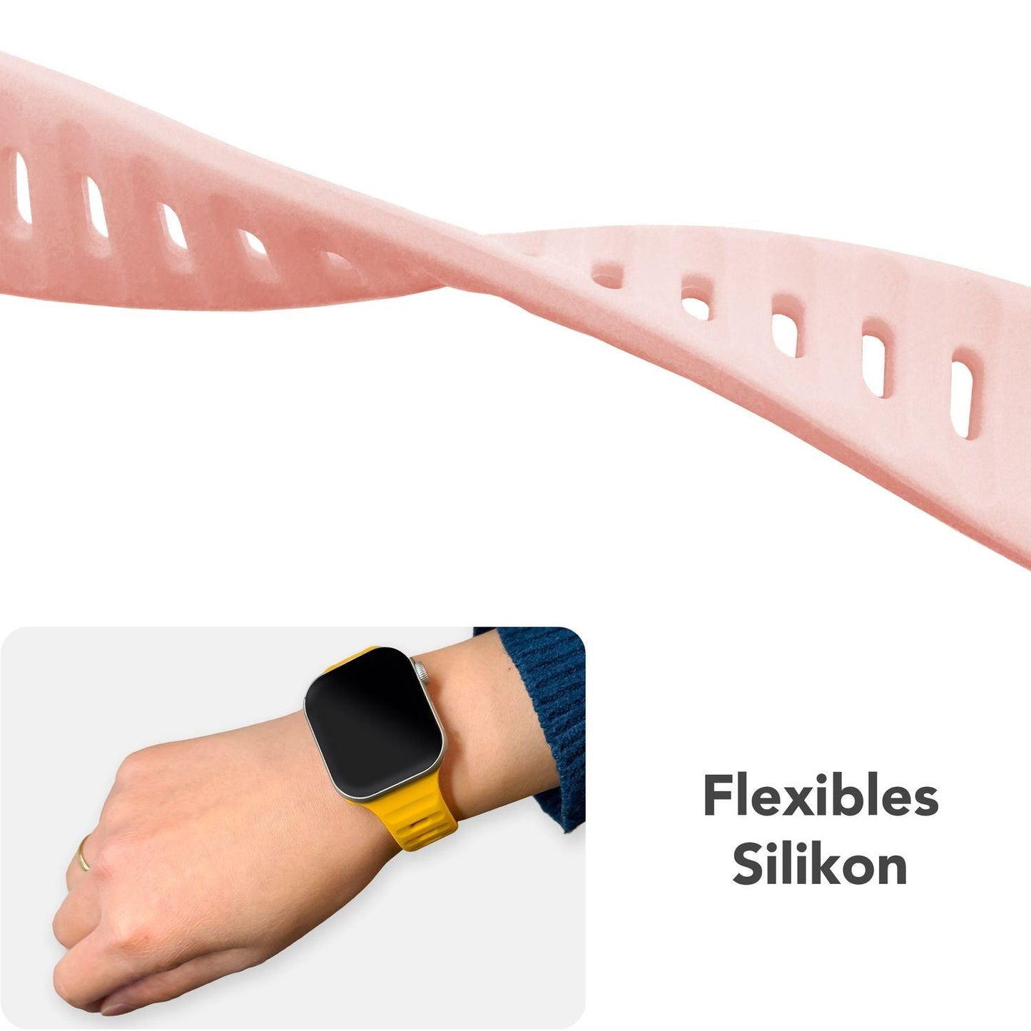 NALIA Motion Silikon Armband kompatibel mit Apple Watch Armband iWatch Series Ultra/SE 10 9 8 7 6 5 4 3 2 1, 42/44/45/46/49mm, Ersatzarmband Sportarmband Steck-Pin Verschluss
