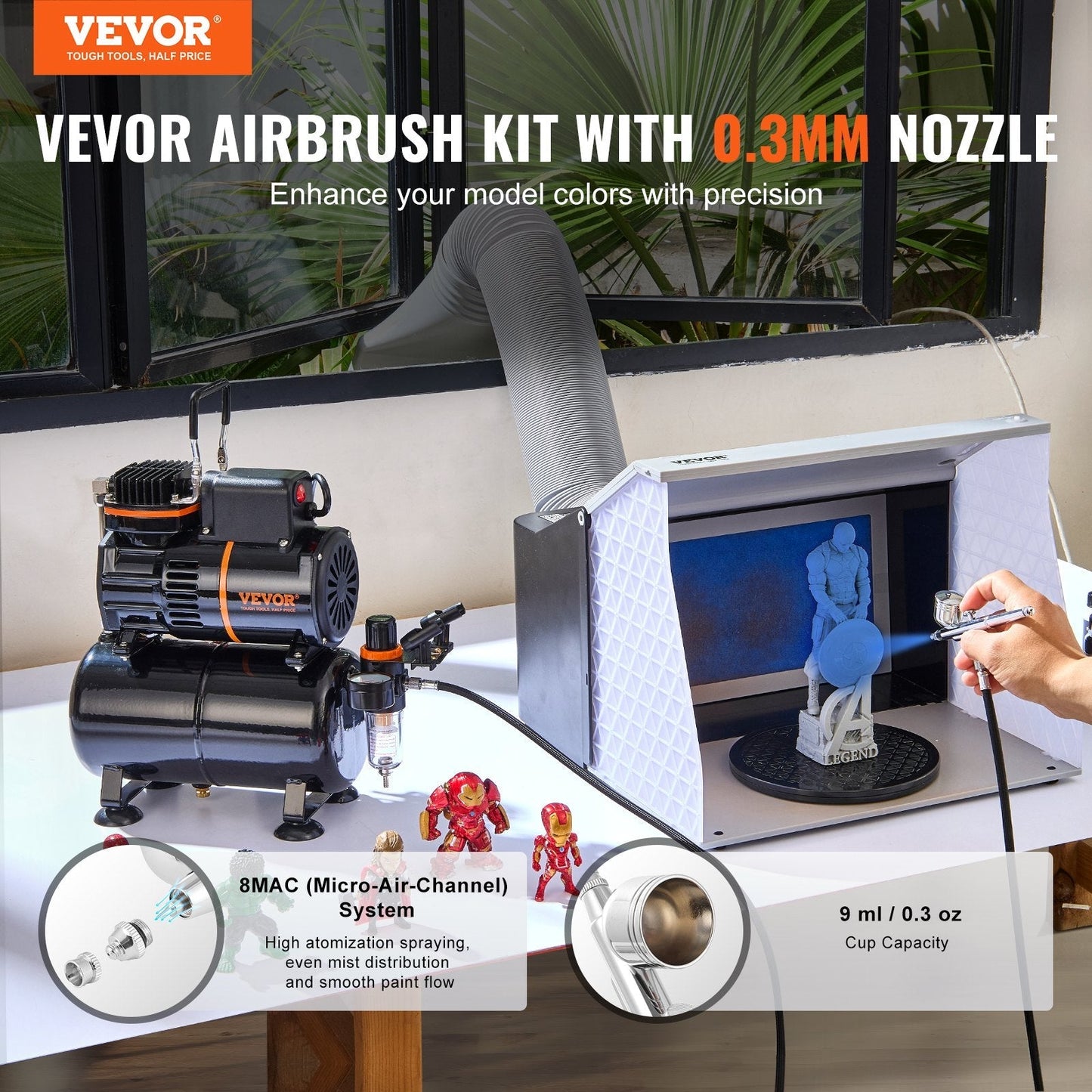 Airbrush-Set mit Kompressor -  3,5-L-Luftspeichertank - 0,3mm Düse