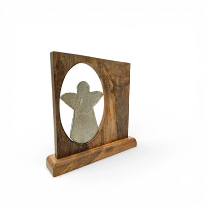 Dekoschild Engel mit Spuch Mangoholz Metall Aufsteller Schild Wohnaccessoire Holz