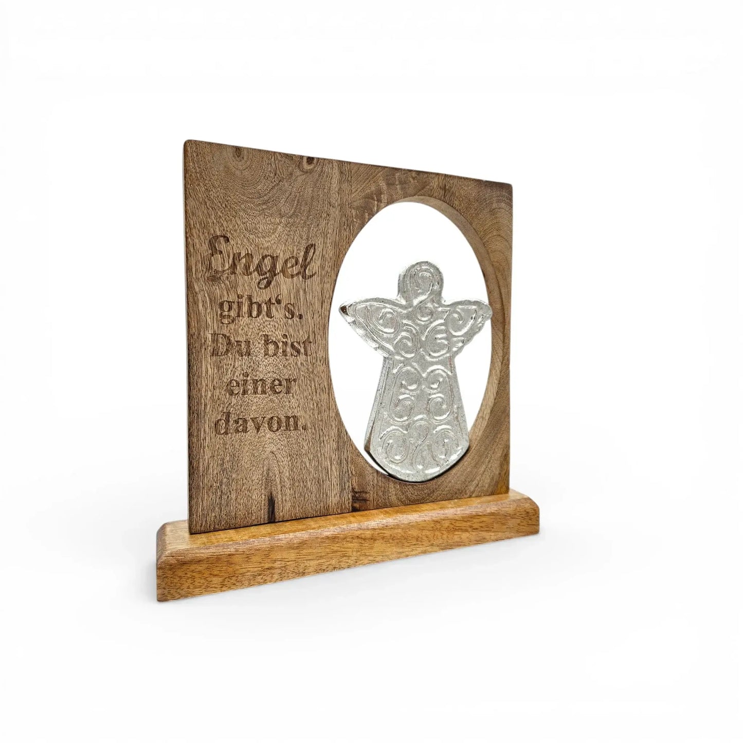 Dekoschild Engel mit Spuch Mangoholz Metall Aufsteller Schild Wohnaccessoire Holz