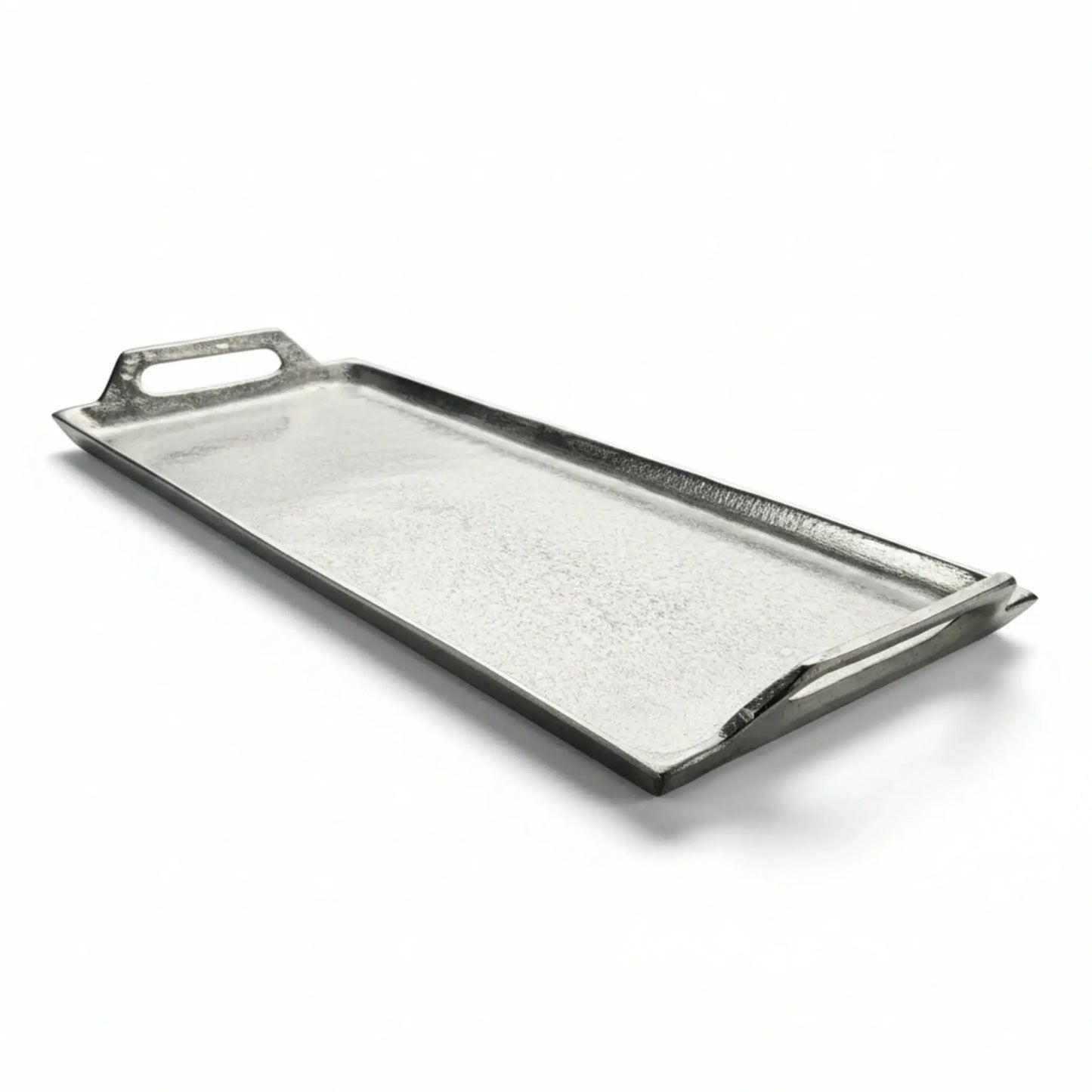 Dekotablett Dekoteller Dekoschale Kerzentablett Metall Tablett silber Griffe 47x20 cm
